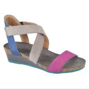 Naot Leather Cross Strap Wedge Sandals - Vixen Pink Plum Nubuk/Stone sz 36
